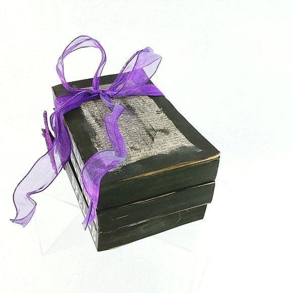 Halloween Decorative Tied Book Stack Magic Potions Spells Purple Bat and Ribbon - Picture 2 of 7